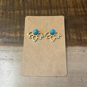 Gold and Turquoise Lotus Earrings